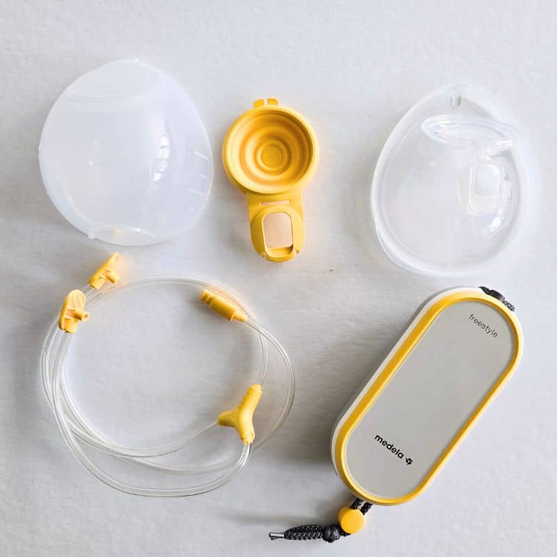 Medela Freestyle Hands Free replacement parts including tubing, collection cups, wearable cups, and pump motor
